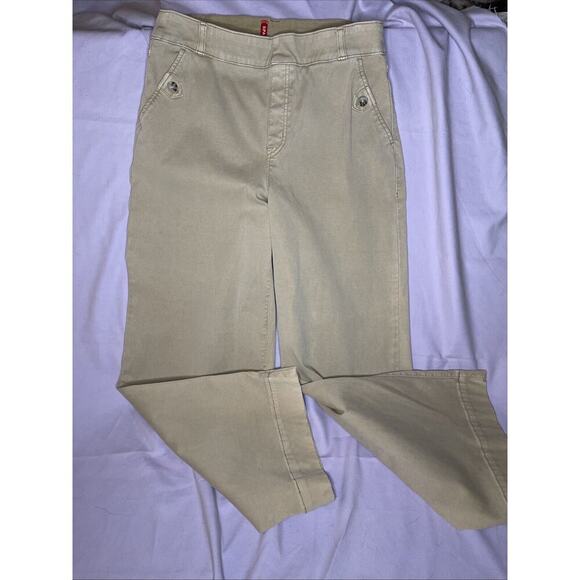 Spanx Women's High Rise Cropped Wide Leg Twill Pull-On Bone/Cream Pants Sz LG - Picture 2 of 5